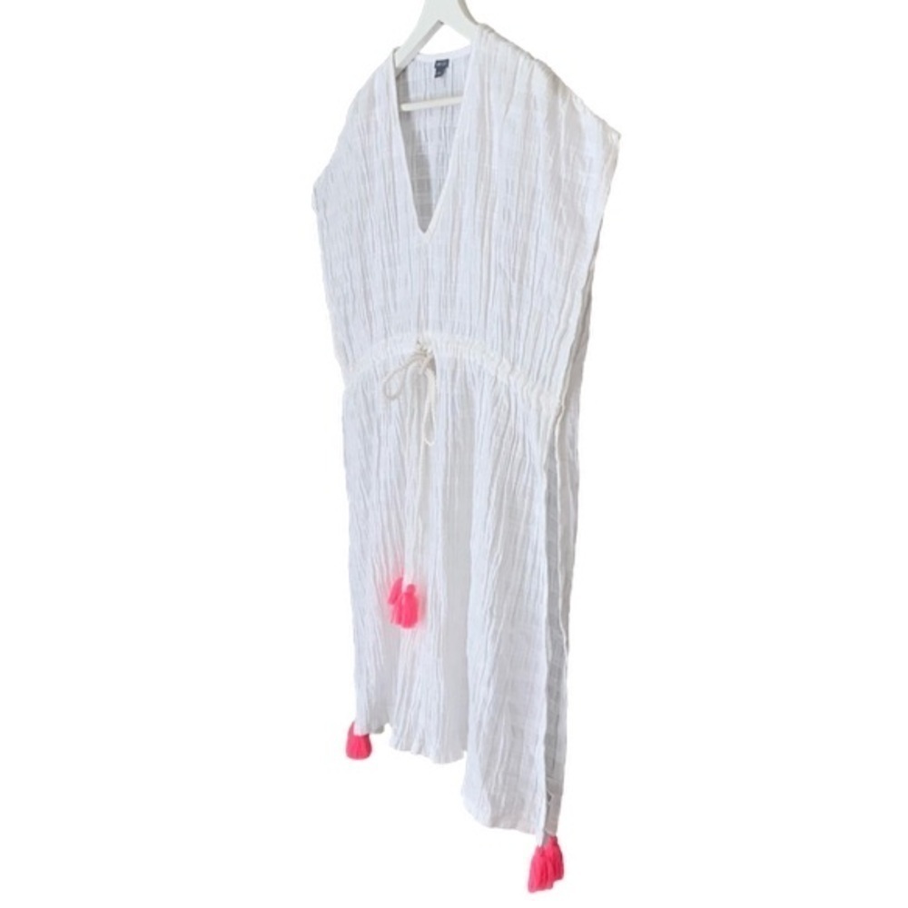 AERIE Coverup Beach Pool Oversized Drawstring Pink Tassels White Womens XS-S - Picture 5 of 12